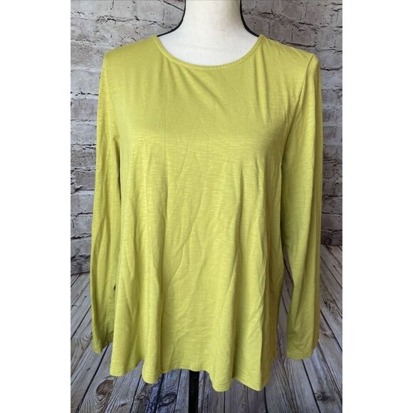 J Jill Women’s Long Sleeve Green Shirt Faux Wrap in Back Size L Petite - Picture 2 of 4